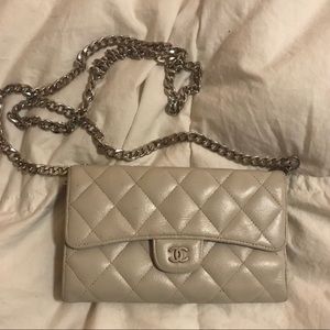 Chanel purse crossbody wallet on a chain gray grey